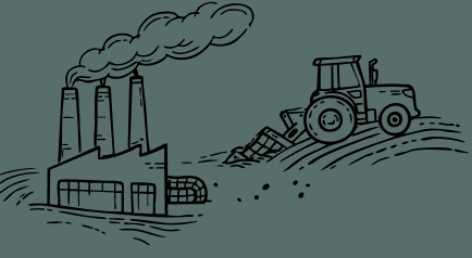 Factory and farm illustrating industrialization in food supply